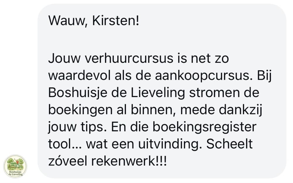 Schermafbeelding van een review van een cursist: verhuur IMG 2785 2