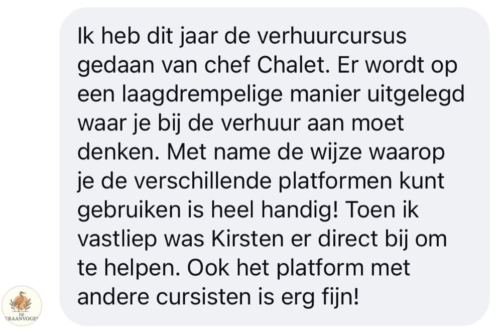 Schermafbeelding van een review van een cursist: verhuur IMG 7502