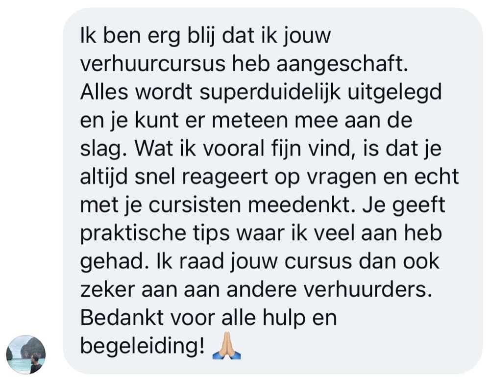 Schermafbeelding van een review van een cursist: verhuur IMG 8356